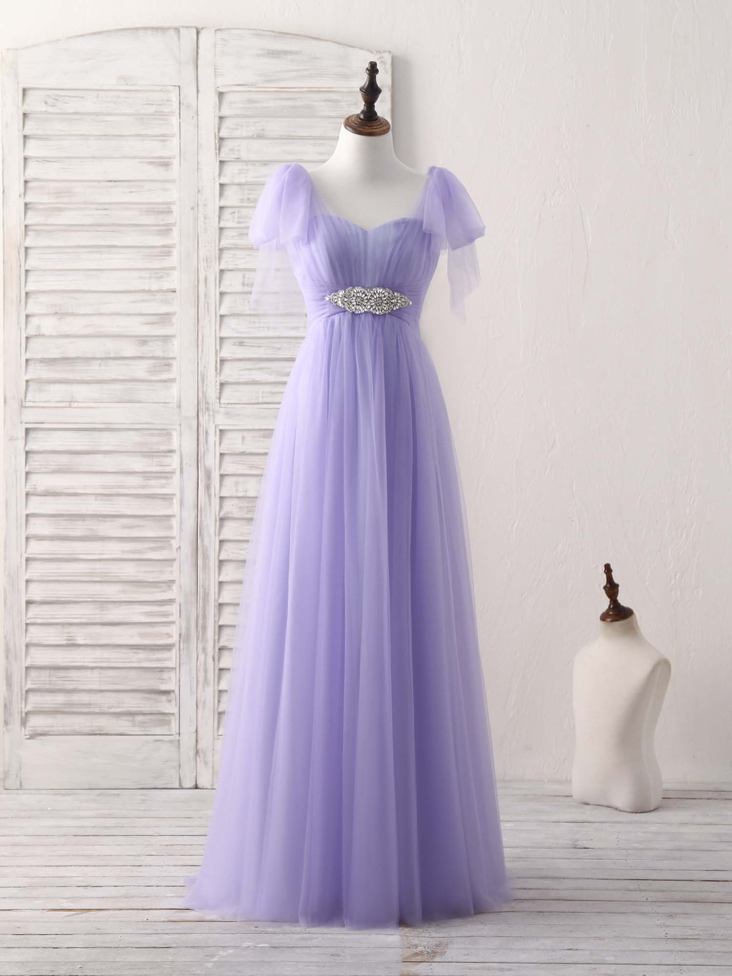 Purple Sweetheart Neck Tulle Long Prom Dress Purple Bridesmaid Dress – shopluu