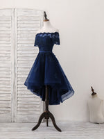 Dark Blue Tulle Lace Short Prom Dress, Dark Blue Homecoming Dress