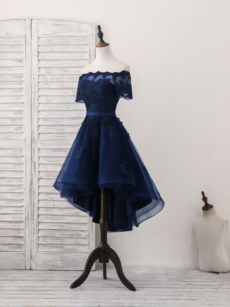 Dark Blue Tulle Lace Short Prom Dress, Dark Blue Homecoming Dress – shopluu
