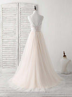 Simple Champagne Tulle Long Prom Dress Tulle Evening Dress