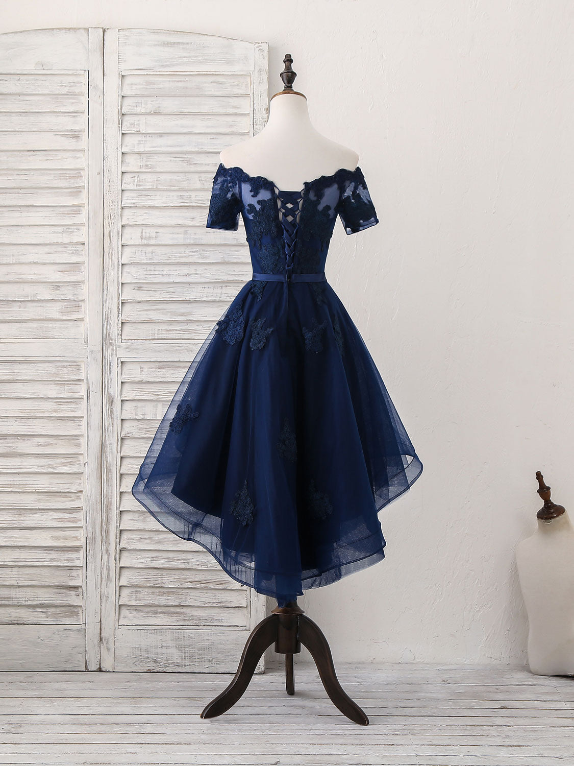 dark navy blue homecoming dresses Tulle Lace Short Prom Dress, Dark Blue Dress – shopluu Strapless