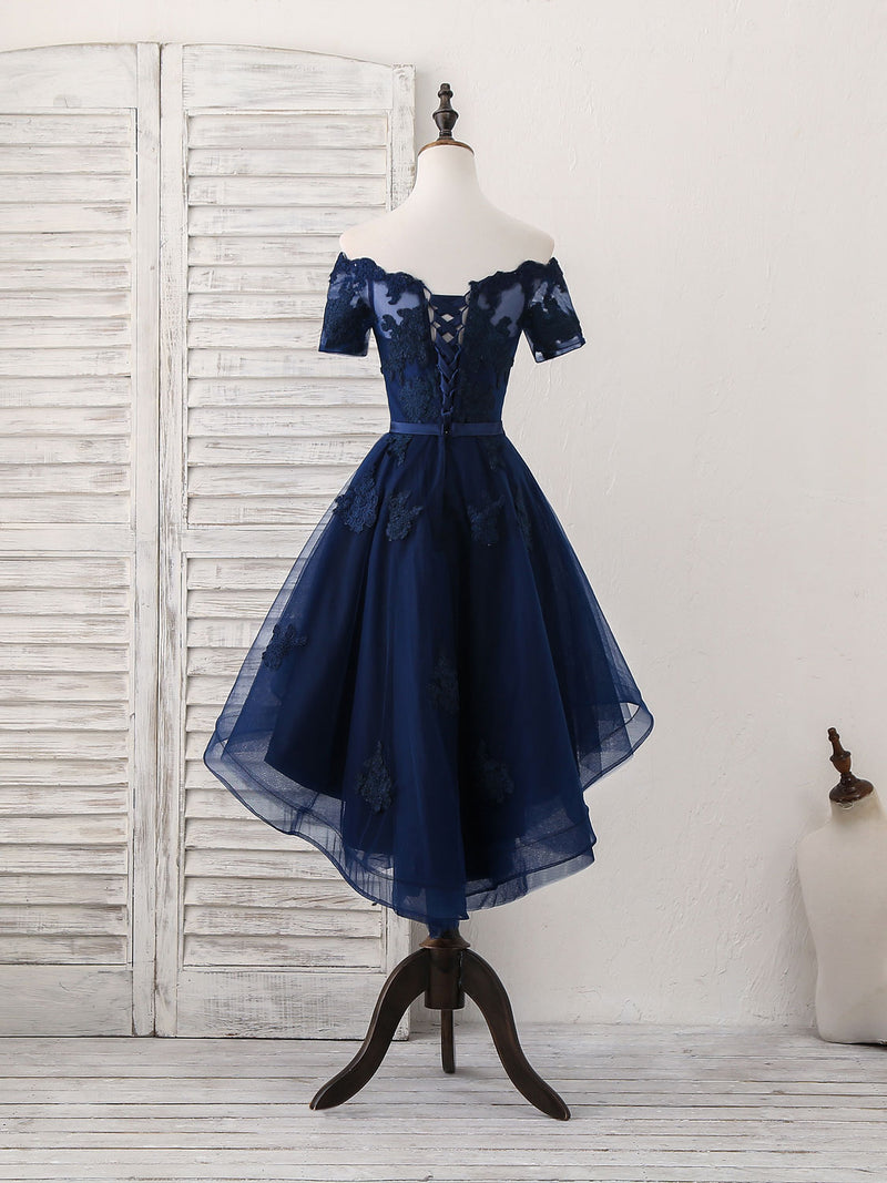 Dark Blue Tulle Lace Short Prom Dress, Dark Blue Homecoming Dress