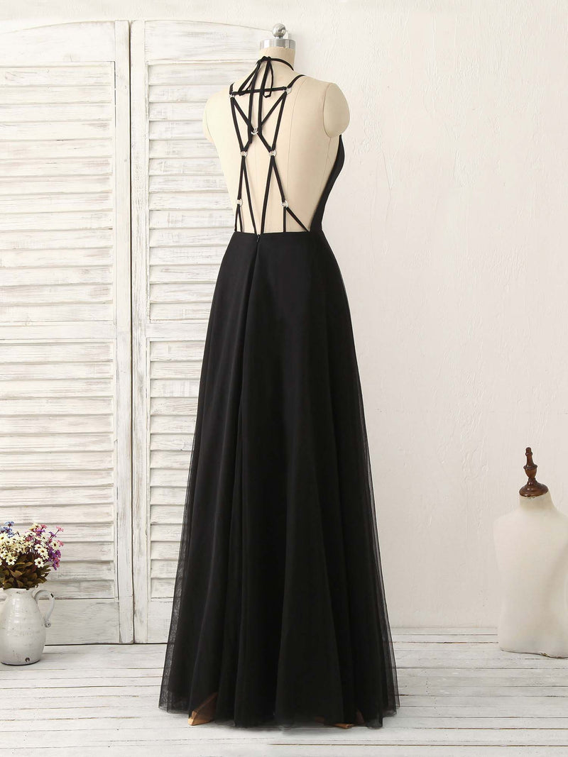 Black Tulle Ball Gown Long Black Evening Gowns With Side Split, Deep V  Neck, And Backless Design From Weddingsalon, $117.72 | DHgate.Com