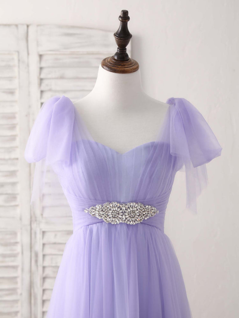 Purple Sweetheart Neck Tulle Long Prom Dress Purple Bridesmaid Dress
