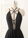 Black Tulle Backless Long Prom Dress, Black Evening Dress