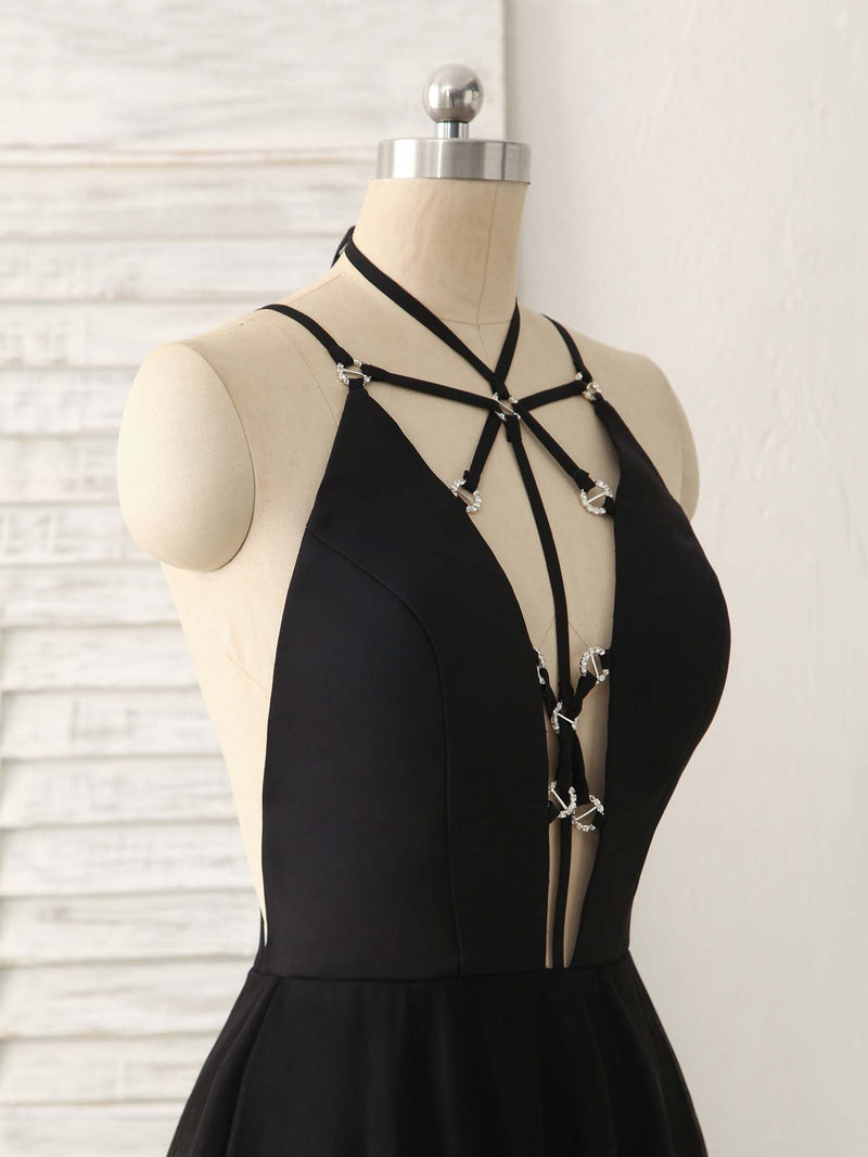 Black V-Neck Tulle Long Prom Dresses, A-Line Backless Evening Dresses US 16 / Black Black V-Neck Tulle Long Prom Dresses, A-Line Backless Evening Dresses US 16 / Black