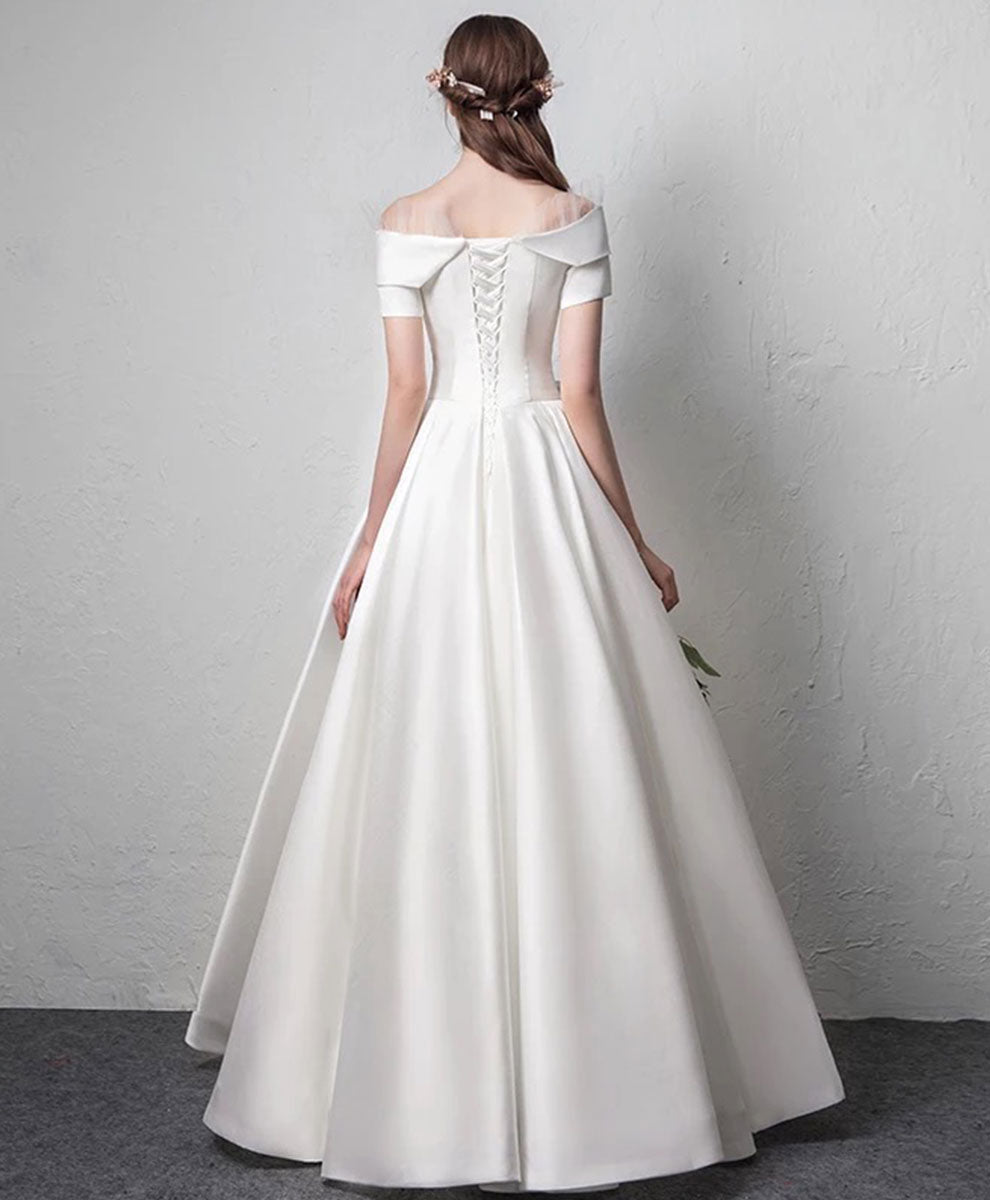White Satin Long Prom Dress White Long Evening Dress