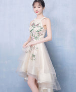 Light Champagne Tulle Lace Short Prom Dress, Champagne Homecoming Dress