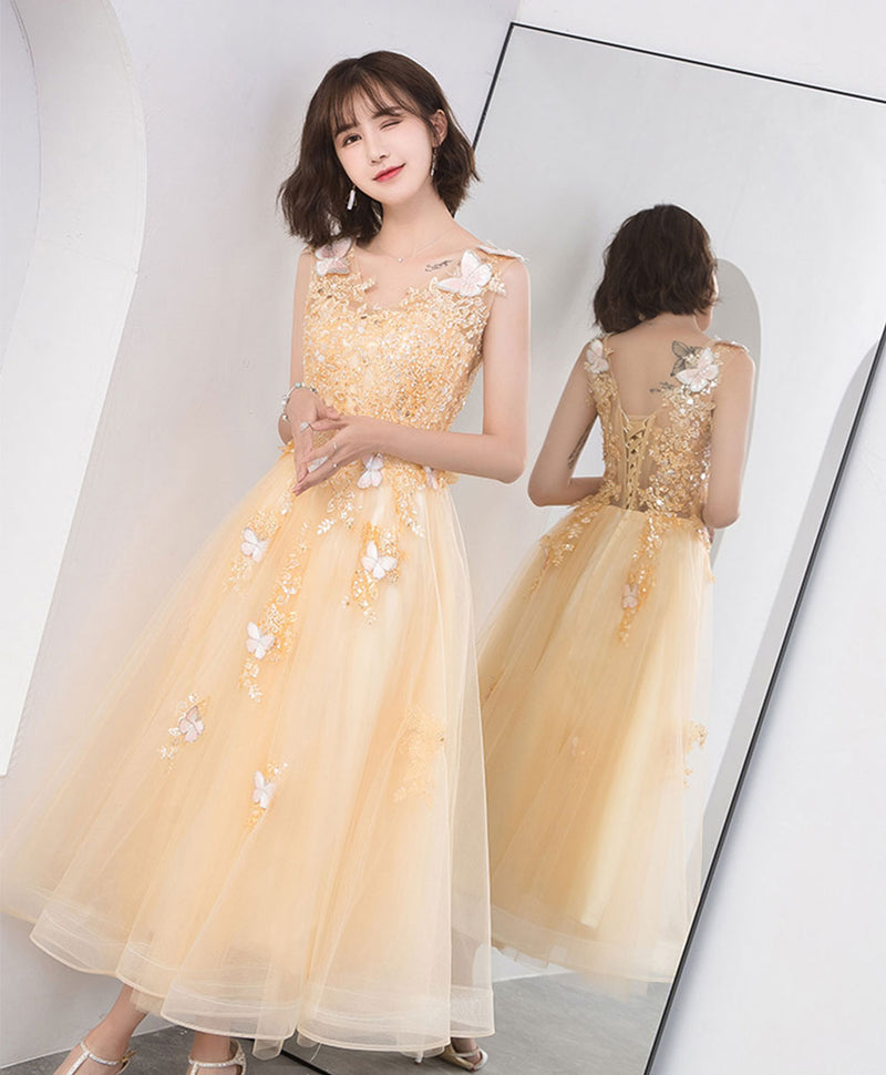 Champagne Lace Tulle Short Prom Dress, Champagne Lace Homecoming Dress