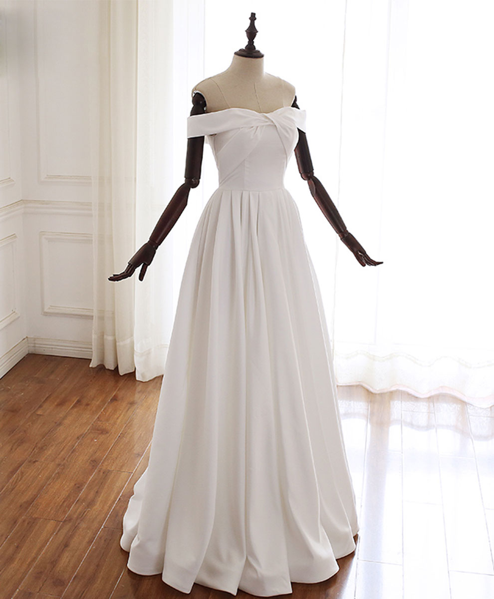 off white colour dress Simple White Off Shoulder Long Prom Dress White Evening Dress US 12 / Custom Color
