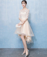 Light Champagne Tulle Lace High Low Prom Dress Lace Homecoming Dress
