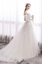 White Sweetheart Lace Tulle Long Wedding Dress, Lace Bridal Dress