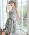 Gray Tulle Lace Sequin Short Prom Dress Gray Cocktail Dress