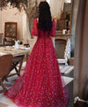Red Aline Tulle Long Prom Dress, Red Tulle Formal Graduation Dresses