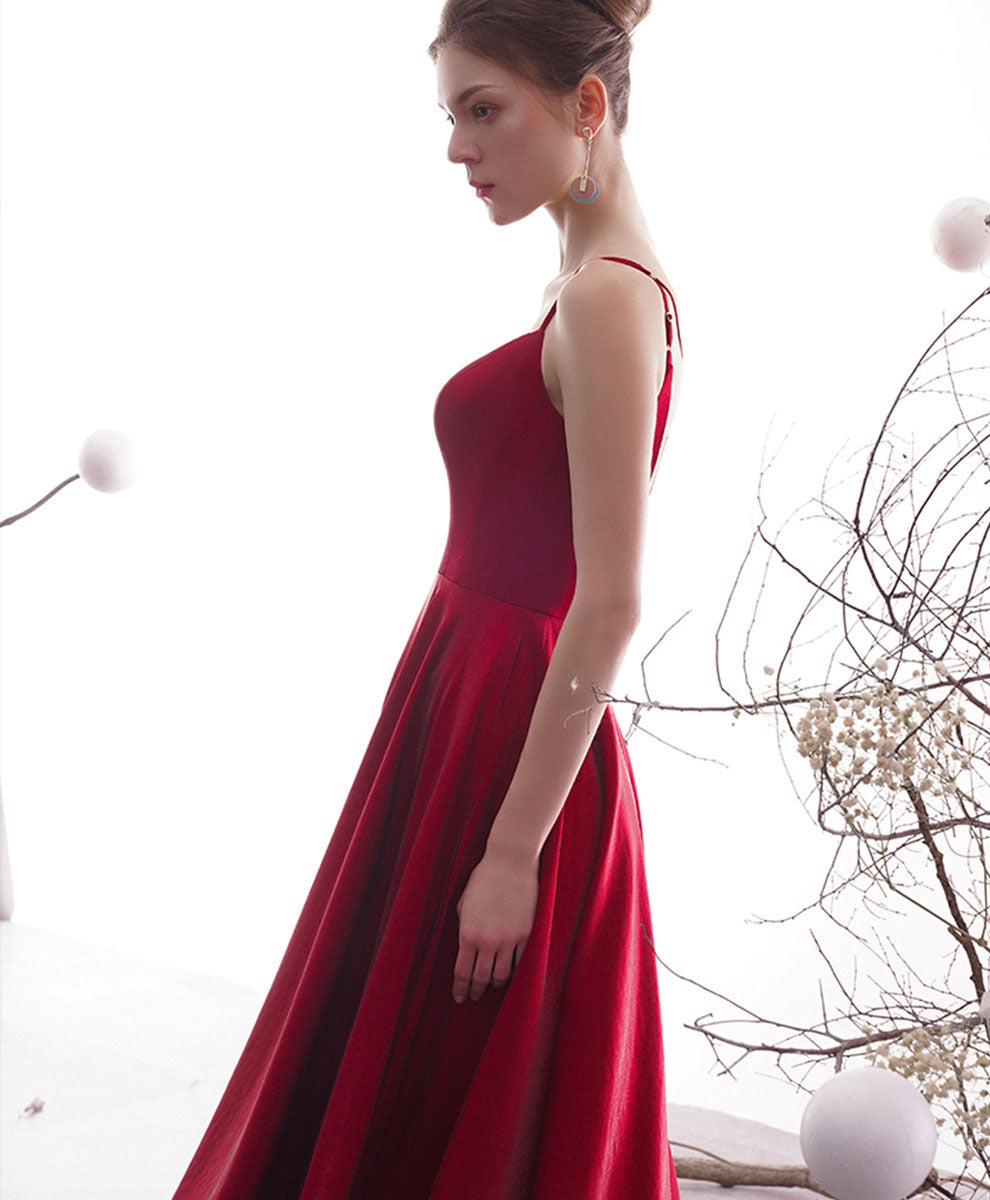 Simple Red Satin Tea Length Prom Dress, Red Homecoming Dresses US 6 / Red (As Picture) Simple Red Satin Tea Length Prom Dress, Red Homecoming Dresses US 6 / Red (As Picture)