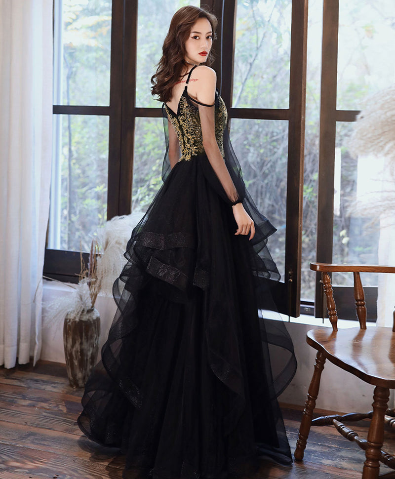 Black Tulle Lace Long Prom Dress Black Tulle Formal Dress