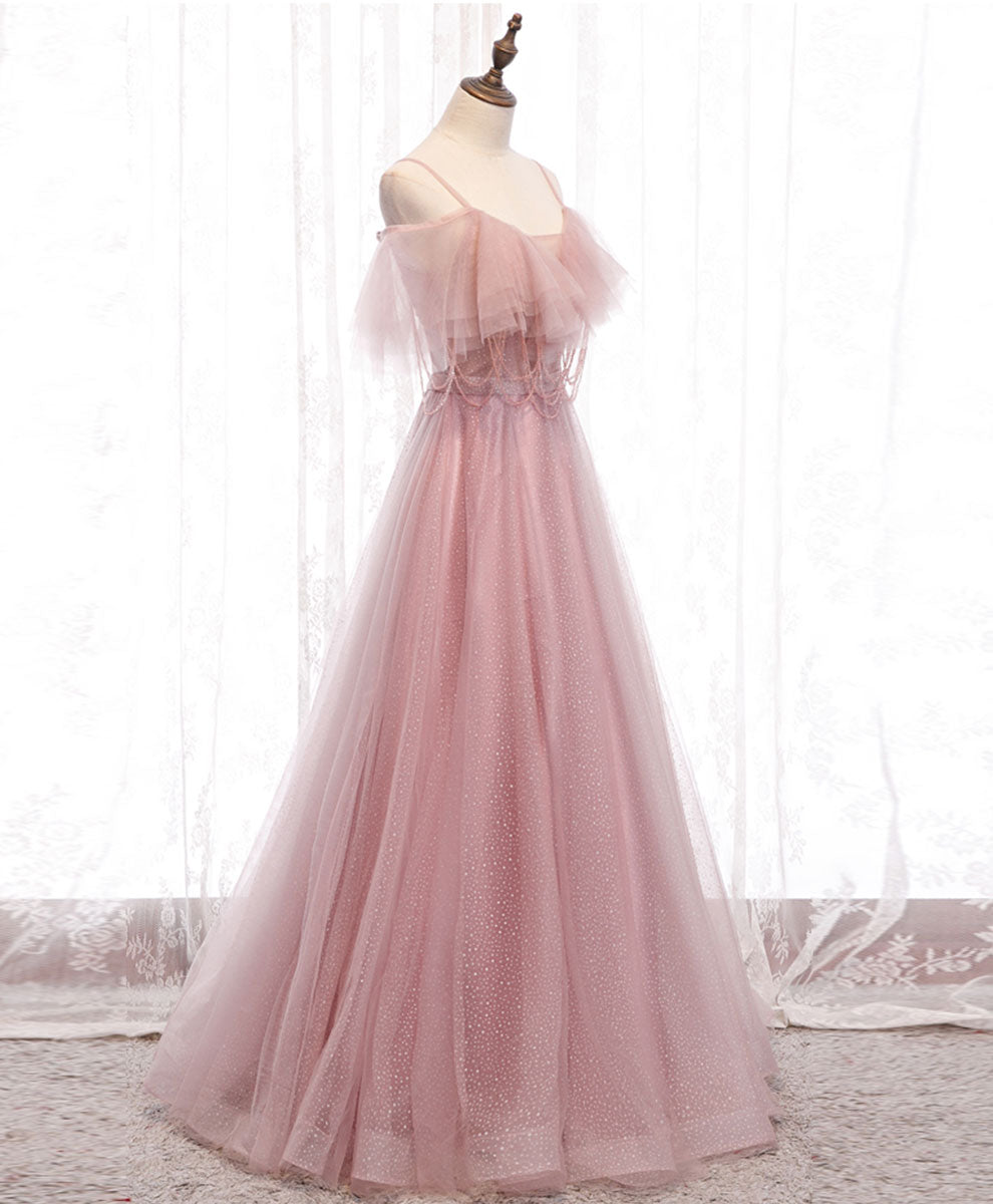 Pink Sweetheart Tulle Long Prom Dress Pink Tulle Formal Dress