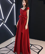 Red V Neck Long Prom Dress, Red Formal Party Dress