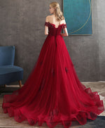 Burgundy Tulle Lace Long Prom Dress Burgundy Tulle Evening Dress