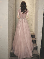 Pink Tulle Lace Long Prom Dress, Pink Tulle Formal Dress