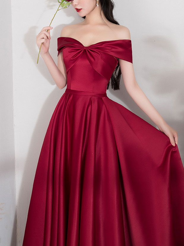 Simple A-line Dark Red Satin Long Prom Dress Red Bridesmaid Dress US 12 / Red (As Picture) Simple A-line Dark Red Satin Long Prom Dress Red Bridesmaid Dress US 12 / Red (As Picture)