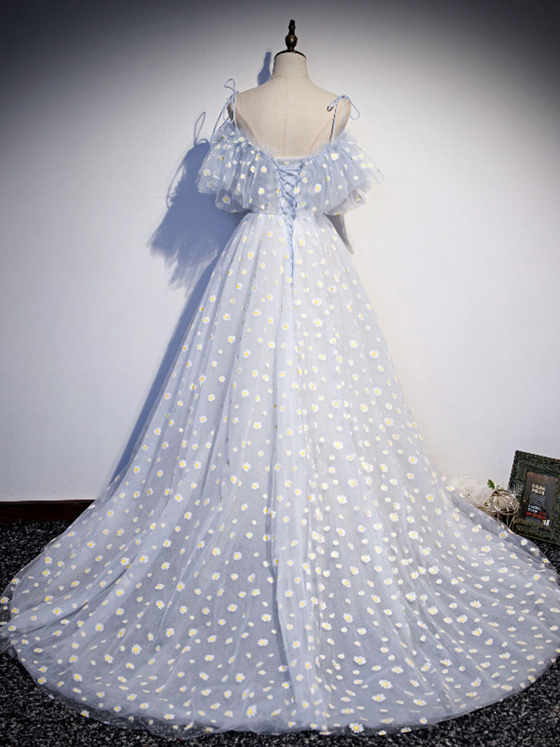 Blue Sweetheart Tulle Long Prom Dress Blue Tulle Formal Dress