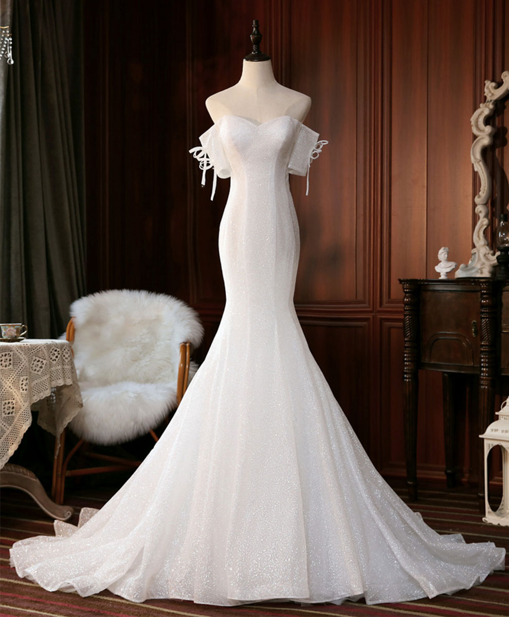 White Sequin Mermaid Long Prom Dress White Wedding Dress US 8 / White(As picture) White Sequin Mermaid Long Prom Dress White Wedding Dress US 8 / White(As picture)