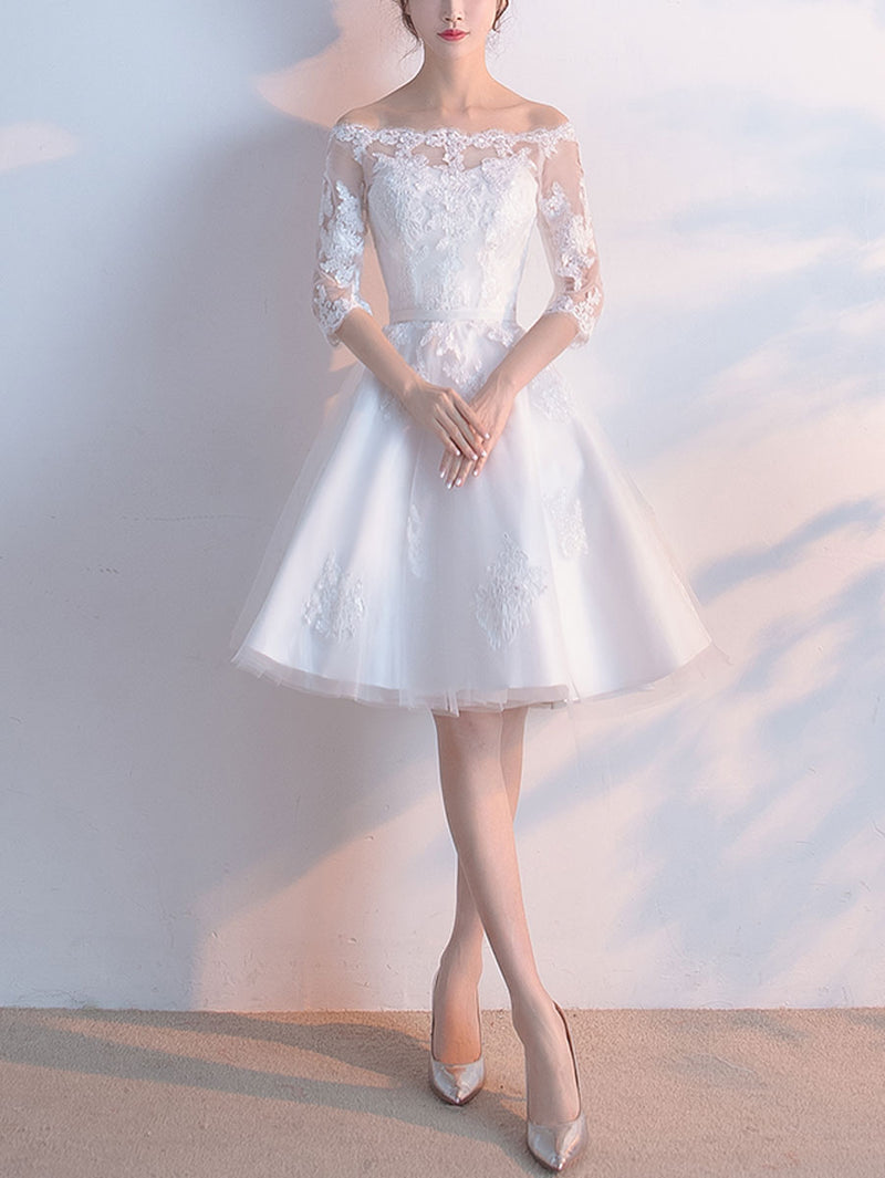 White Tulle Lace Short Prom Dress White Lace Homecoming Dress
