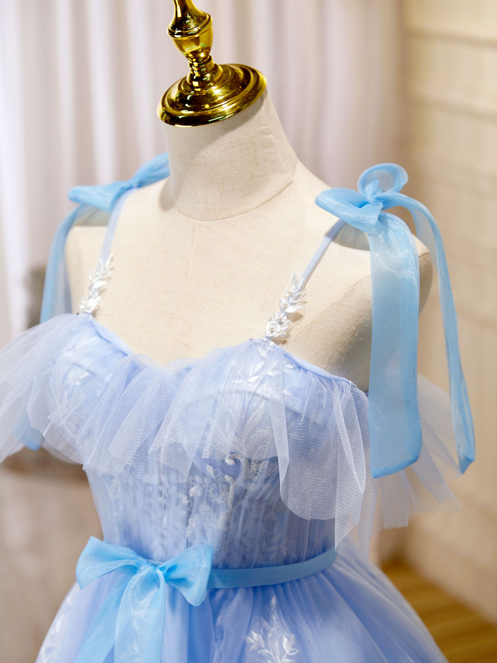 Blue Short Prom Dress, Puffy Cute Blue Homecoming Dress with Lace – shopluu