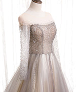 Light Champagne Long Prom Dress, A line Sequin Formal Evening Party Dress