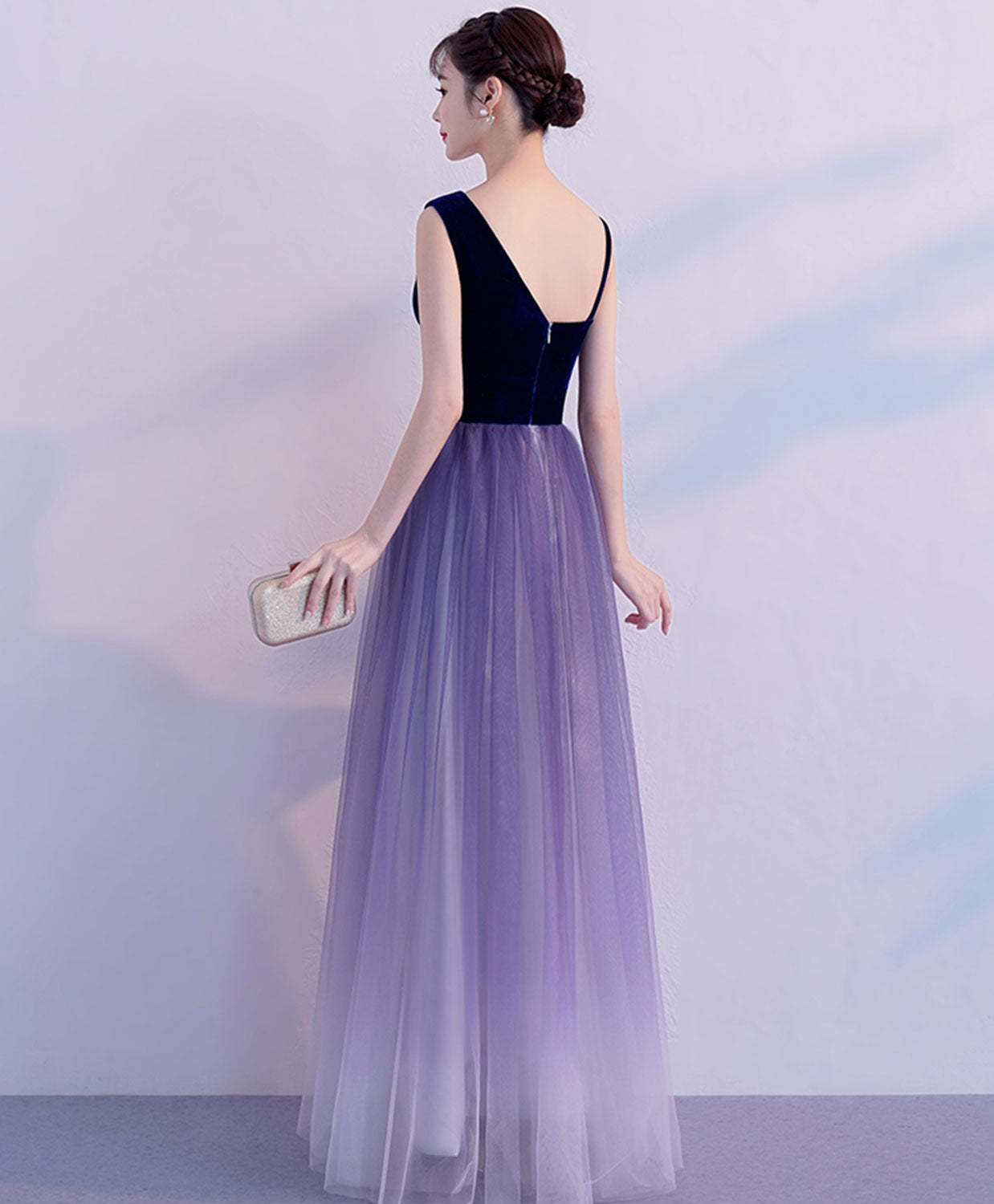 prom dress purple ombre Scala 61337 Glittered Ombre Long Prom Dress - Grape - Sleeveless Full Length