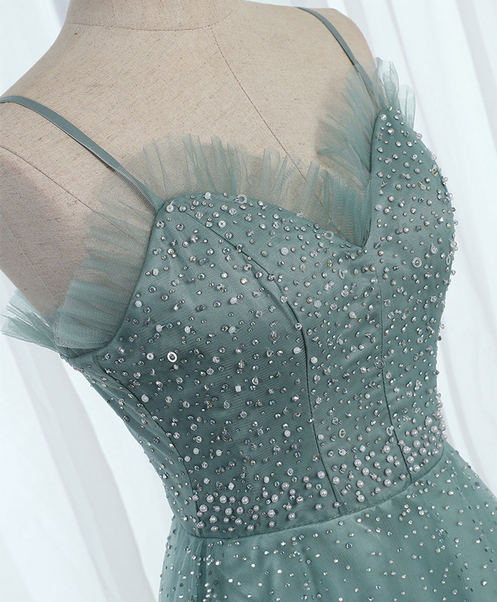 Green Sweetheart Neck Tulle Sequin Long Prom Dress, Tulle Graduation D shopluu Green Sweetheart Neck Tulle Sequin Long Prom Dress, Tulle Graduation D shopluu