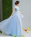 Sky Blue Lace Tulle Long Prom Dress, Lace Evening Dress