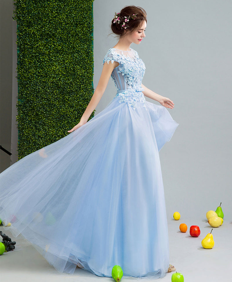 Sky Blue Lace Tulle Long Prom Dress, Lace Evening Dress – shopluu