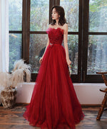 Burgundy Tulle Long Prom Dress Tulle Formal Dress