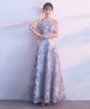 Gray Lace Long Prom Dress, Gray Lace Bridesmaid Dress