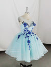 Cute Round Neck Tulle Lace Short Prom Dress, Blue Homecoming Dress