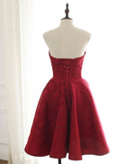 Burgundy Sweetheart Lace Short Prom Dress Burgundy Homecoming Dress