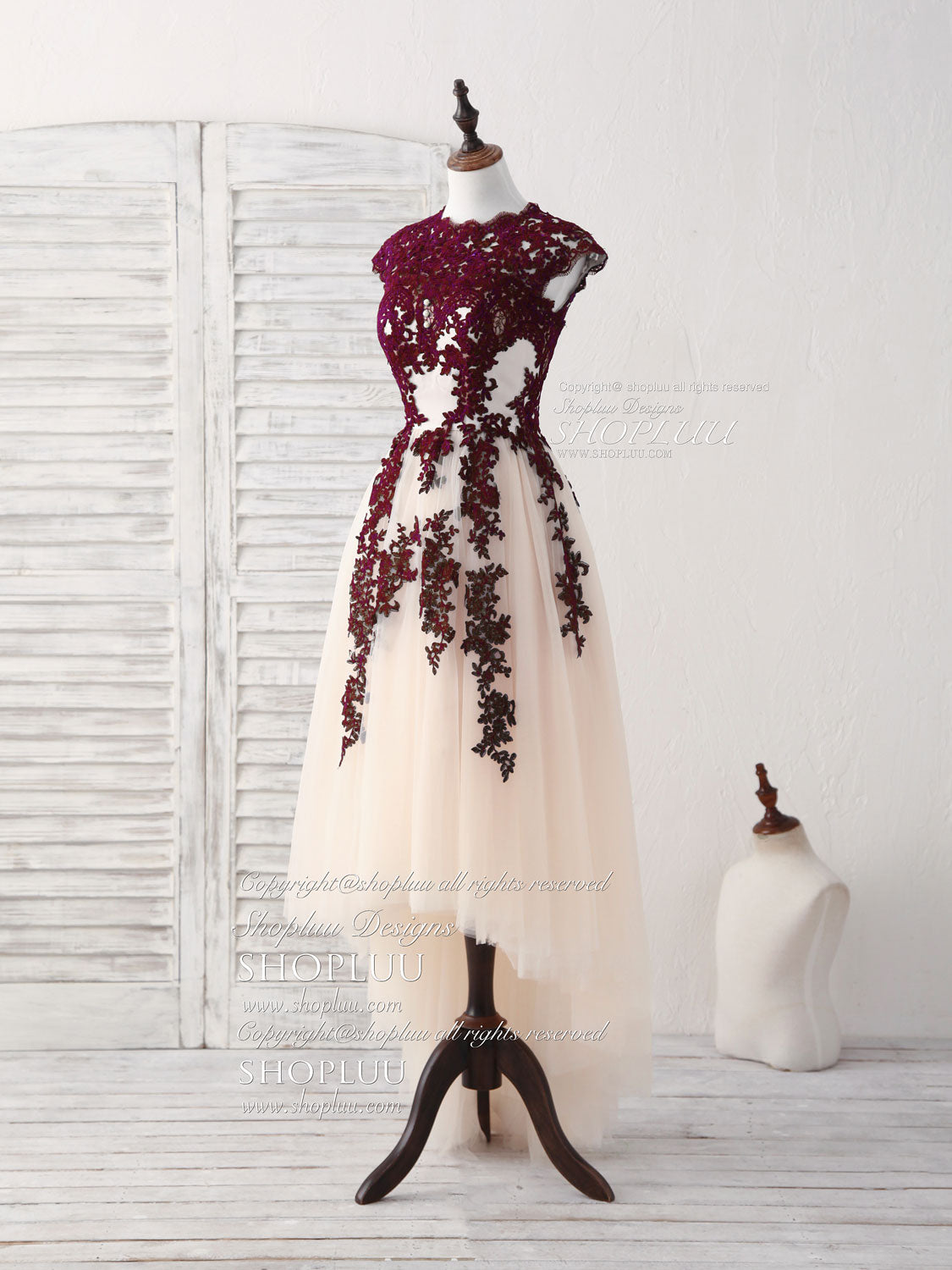 Burgundy Lace Off Shoulder Short Prom Dress, Lace Burgundy Homecoming –  shopluu