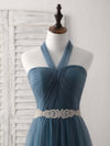 A-Line Gray Blue Tulle Long Bridesmaid Dress Gray Blue Prom Dress