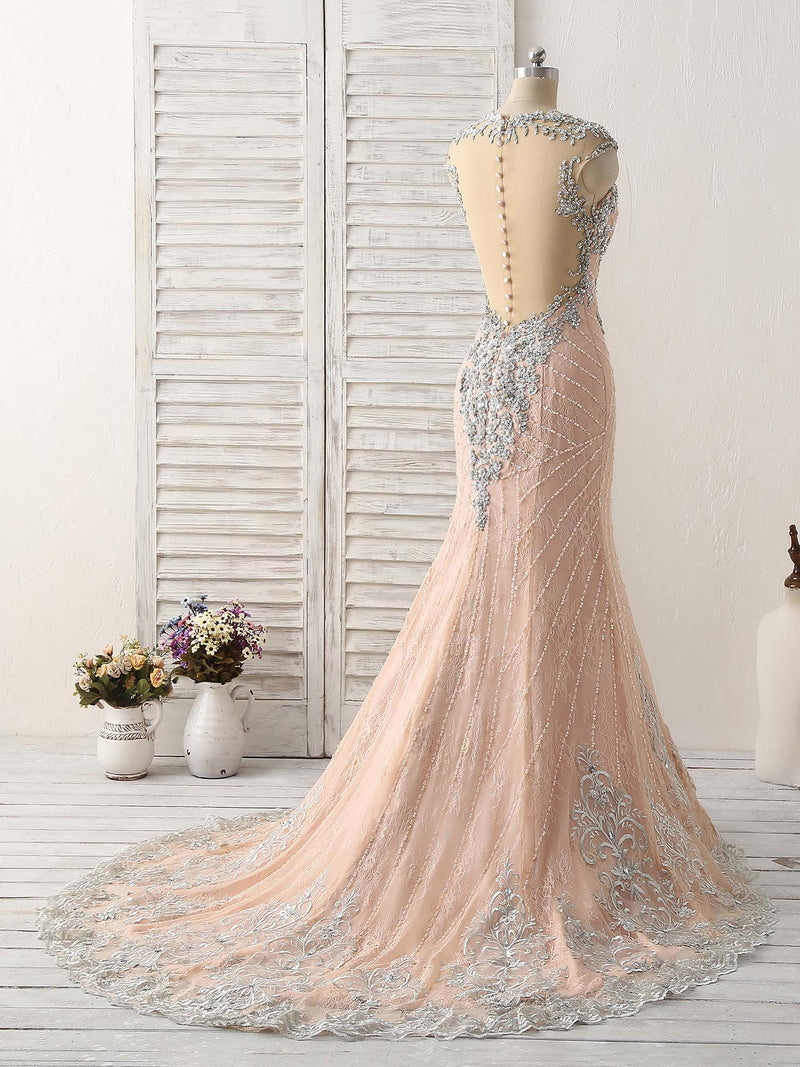 Pink Mermaid Sequin Beads Long Lace Prom Dresses, Pink Evening Dresses US 10 / Pink Pink Mermaid Sequin Beads Long Lace Prom Dresses, Pink Evening Dresses US 10 / Pink