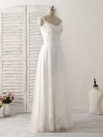 White V Neck Tulle Lace Long Prom Dress White Evening Dress