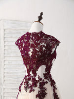 Burgundy Lace Tulle High Low Prom Dress Burgundy Bridesmaid Dress