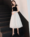 White One Shoulder Tulle Short Prom Dress, White/Black Homecoming Dress