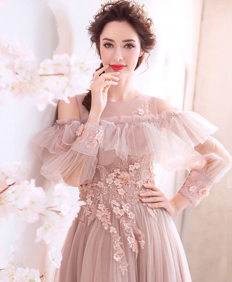 Champagne Tulle Long Prom Dress, Tulle Evening Dress