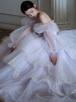 Light Purple Tulle Sequin Long Prom Dress, Purple Evening Dress