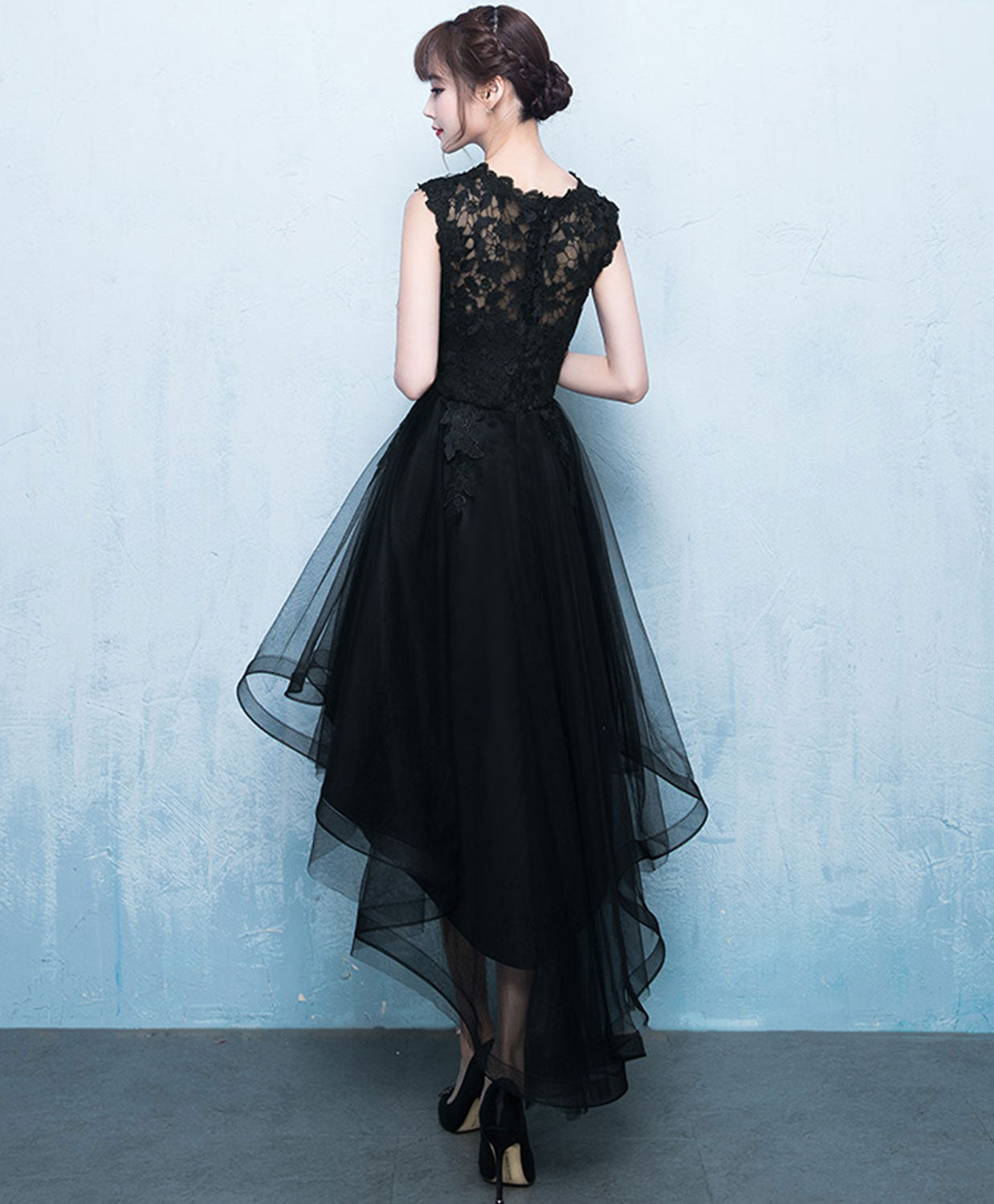 Black A-Line Tulle High Low Prom Dress, Black Homecoming Dresses – shopluu