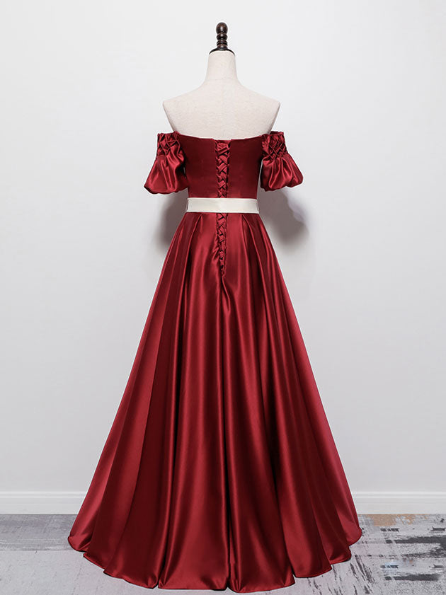 Simple Burgundy Satin Long Prom Dress Burgundy Bridesmaid Dress