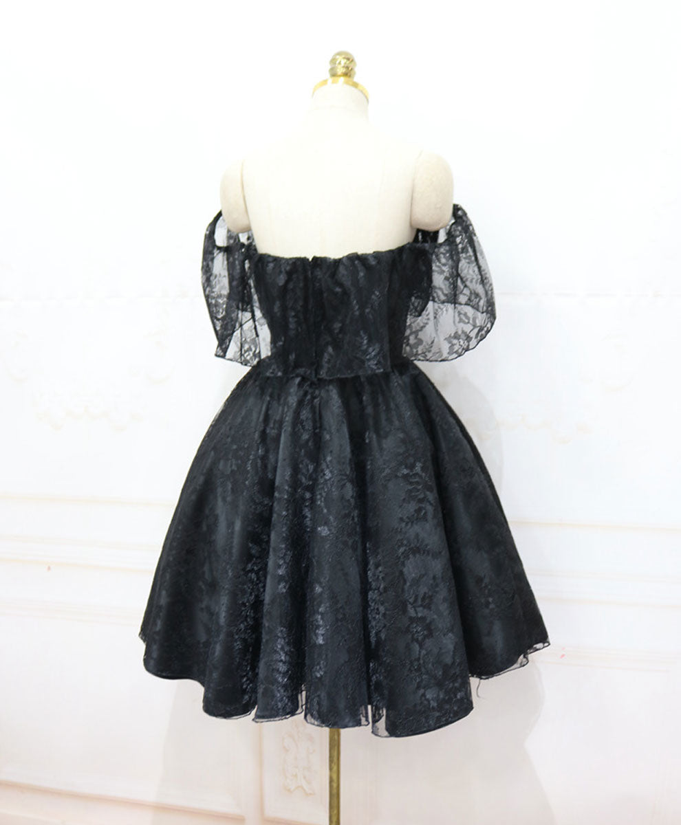 Black Sweetheart Tulle Short Lace Prom Dress Lace Homecoming Dress
