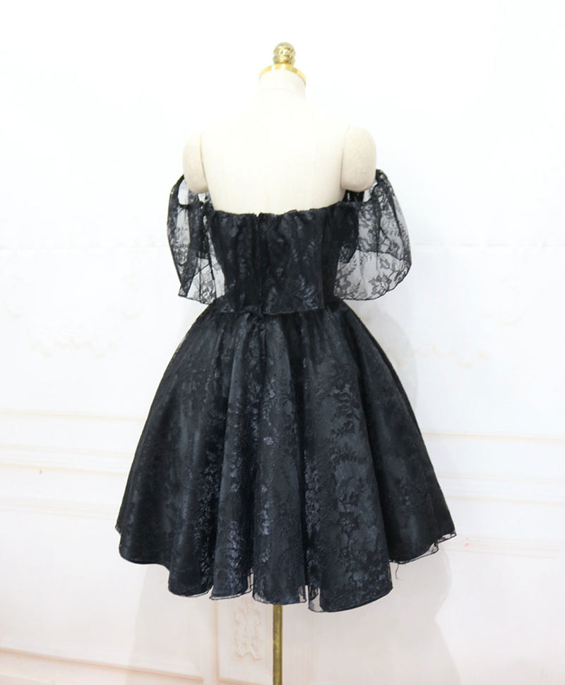 black lace dress short Black Sweetheart Tulle Short Lace Prom Dress Lace Homecoming Dress – shopluu